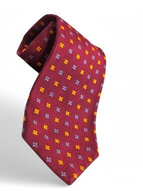 Brooks Brothers Makers Tie - Burgundy with Orange & Blue Floral Geometric Patter